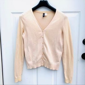 H&M Divided Neutral Cream Beige Tan Cardigan V-Neck Sweater S